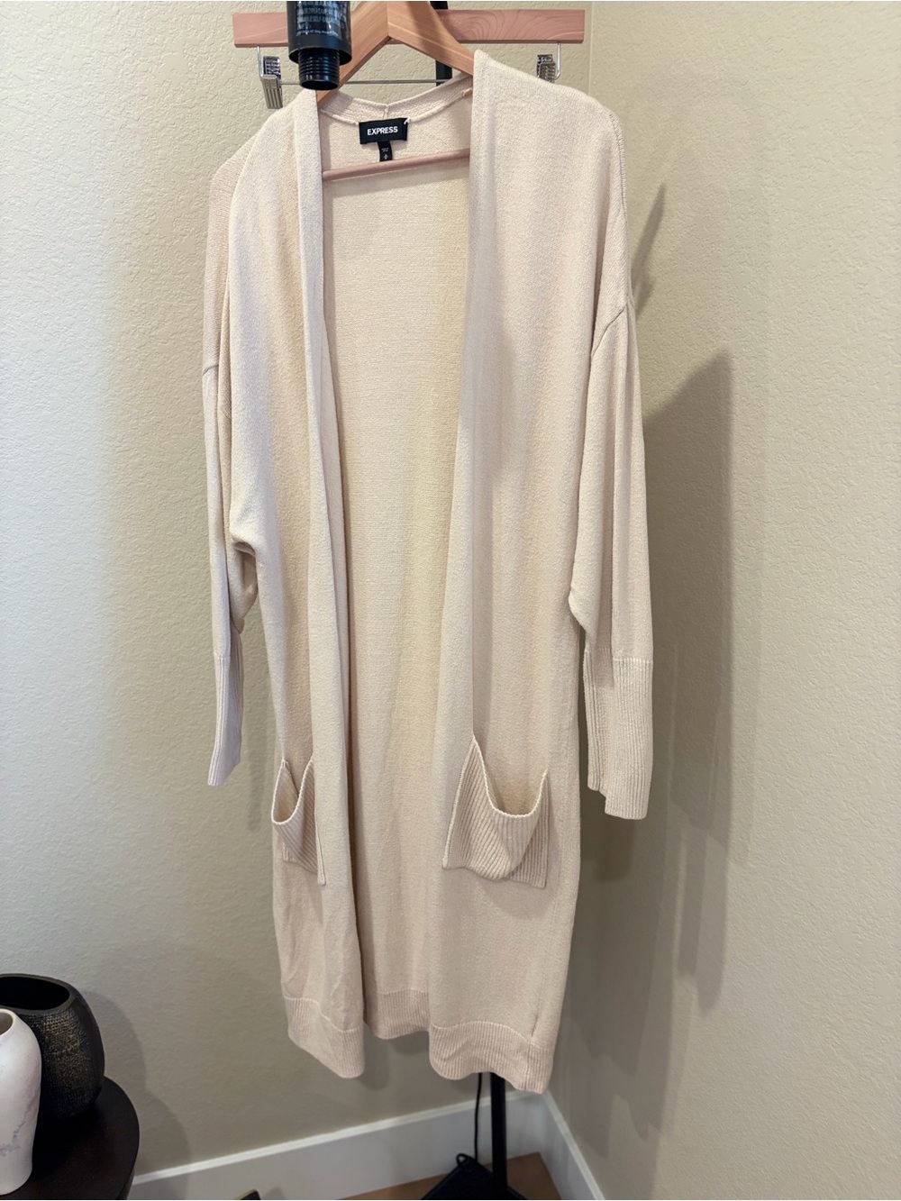 Express Cream Open-Front Longline Cardigan